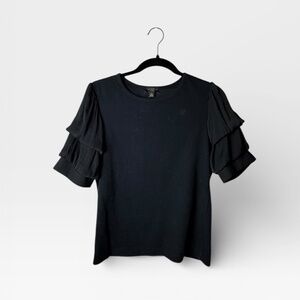 Current Air Black Ruffle Sleeve Short‎ Sleeve Shirt Small (F)